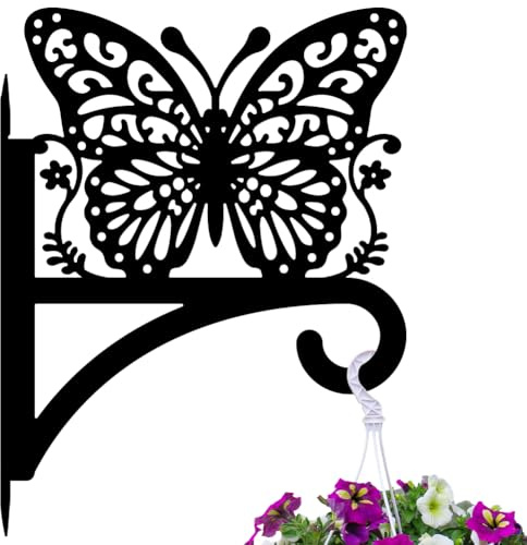 peacoblue Ganchos de Hierro para Plantas Colgantes para Uso Interior y Exterior, Comederos de Aves y Sonajeros, Soporte de Metal Resistente a la Intemperie de 12x16 para Porche(Mariposa)