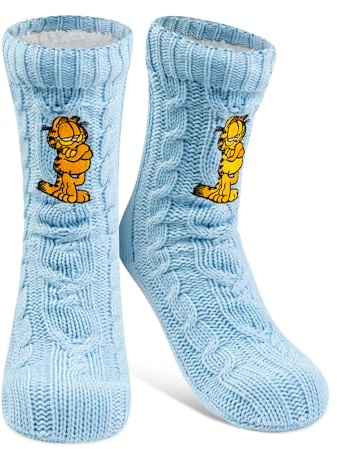 United Labels Garfield Chaussettes de chalet en tricot avec doublure Sherpa pour femme Chaussettes douillettes d'hiver chaudes pour femme Taille unique Bleu, bleu, 38-43