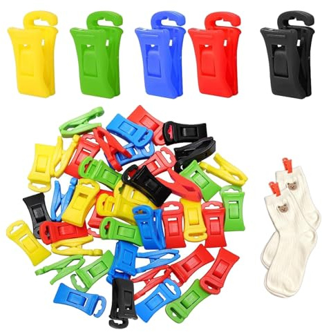CBRAEXY 60 Stück Sockenclips, Sockenclip für Waschmaschine und Trockner, Sockenhalter mit Haken, Bunte Sockenclips, Mehrzweck Sockenklammer, Trocknen und Aufbewahren, Farbmischung