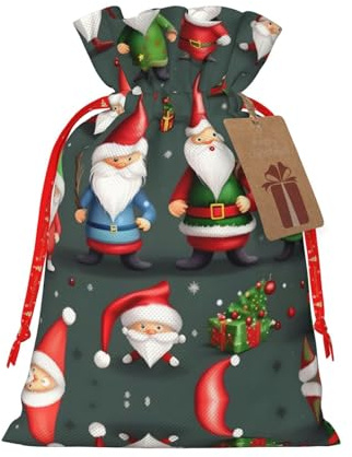 HJLUUFT Jutebeutel mit lustigem Zwergen-Druck, Weihnachtsgeschenktasche mit Kordelzug und Geschenkanhänger, für Hochzeit, Weihnachten, Partyzubehör