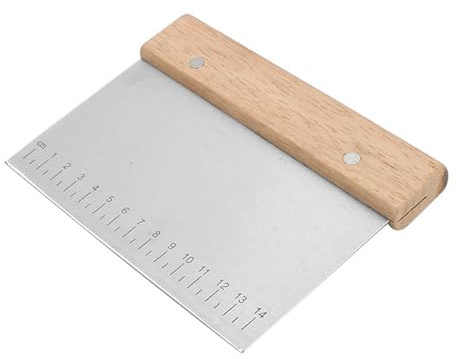 Stainless Steel Dough Cutter, Stainless Steel Metal Griddle Scraper Chopper, Bench Scraper with Non-Slip Wooden Handle and Measuring Scale, for Cakes, Pizza, Bread Cutting, Kitchen Utensils
