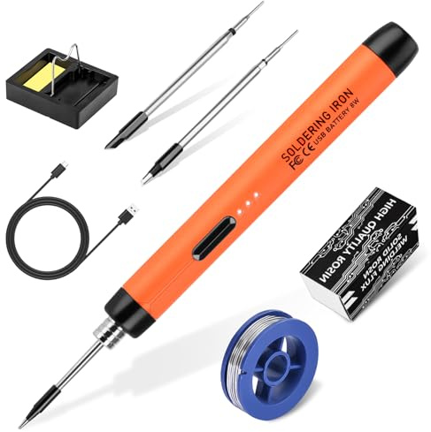 Cordless Soldering Iron Kit, USB Soldering Iron with 3 Temperature Adjustable 300℃-450℃, 3 Soldering Tips, Mini Stand, Solder Wire, Solder Paste, Solder Iron Set for Welding Repair - Orange