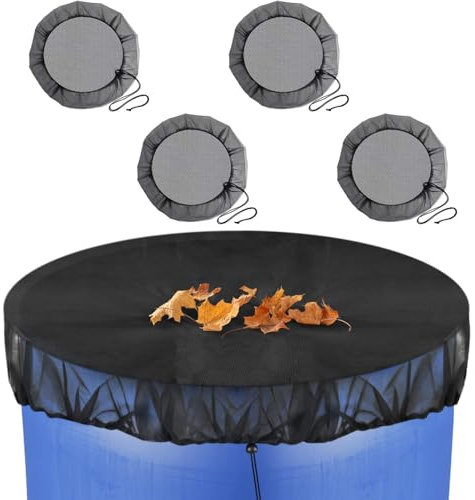 Regentonnen Netz, Regentonne Abdeckung Set mit Zugkordel, Schutznetz Regentonne, Wetterbeständiger Mückenschutz Regentonne Abdeckung, Laubschutz und Insekt (4 Stück,50cm)