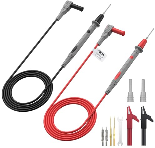 BINTA Cordons de Test Multimètre CAT III 1000V 20A, 1m Câbles avec Fiches Banane 4mm Isolées, Pointes Interchangeables 1/2/4mm (Plaquées Or), Pinces Crocodile, Capuchons