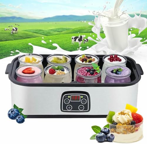 Ultimate Yogurt Makers, 1400ml Yoghurt Maker With 8 Pcs Glass Jars, Yogurt Maker Machine With Lcd Display And Timer, Adjustable Temperature, For Organic Probiotic Yogurt, Health Birthday Gift