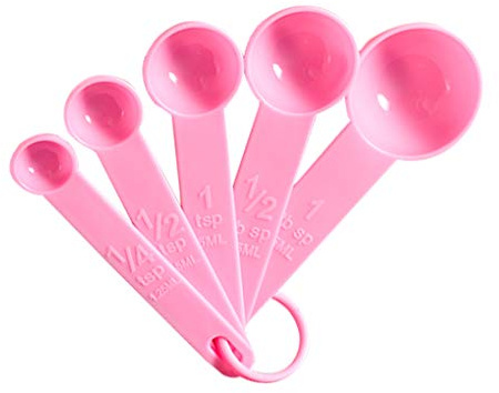 Lot de 5 cuillères à mesurer en plastique pour hôtel, cuisine, sucre, farine, épices, avec échelle, accessoires de cuisine, rose