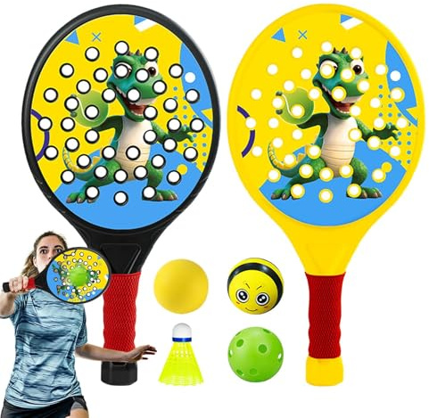 lisutupode Barnens Tennisracket,Dinosaurie Paddle Racket Set - 4 Bollar Gullig Utomhusaktiviteter För Nybörjare Barn