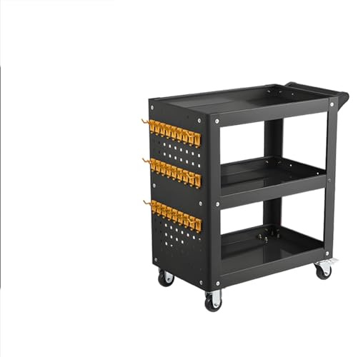 Robuster 3-stöckiger Rollwagen mit Stecktafel, 400 kg Kapazität, mobile Werkzeugkiste auf Rädern mit 2 Bremsen, 71,1 x 40,6 x 78,7 cm, ideal für Garage, Werkstatt, Lager, Reparaturwerkstatt, Schwarz