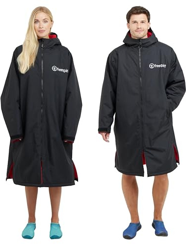 FREESPIRIT Unisex Aquarobe Pro Waterproof Jacket with Hood, Fleece Lining & 2 Zipped Pockets (UK, Alpha, L, XL, Regular, Regular, Black)