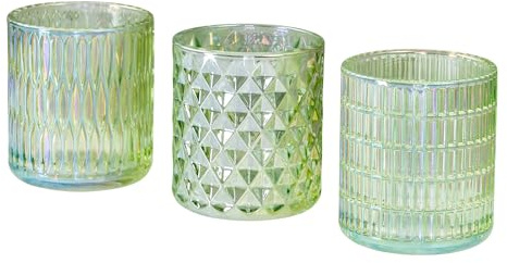 Uppsättning av 3 värmeljushållare grönt glas lykta bordsdekoration ljushållare skimrande effekt ljus dekoration heminredning ljusglas