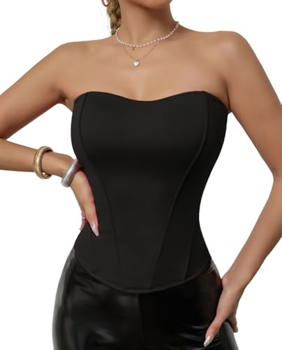 Lingt Chic Women's Strapless Corset Top Fishbone Boning Padded Bust Bustier with Adjustable Zipper Body Shaping Tube Top