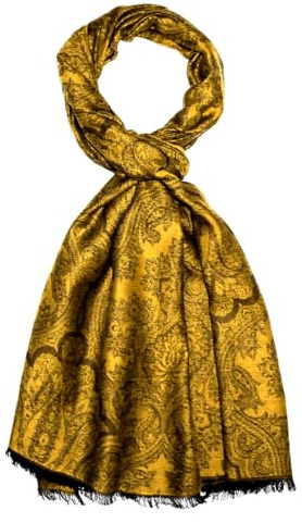 Lorenzo Cana Herren Schal Schaltuch aus 100% Baumwolle Naturfaser Schal Paisley Muster Markenschal Schwarz Gold 70 cm x 180 cm - 7873611