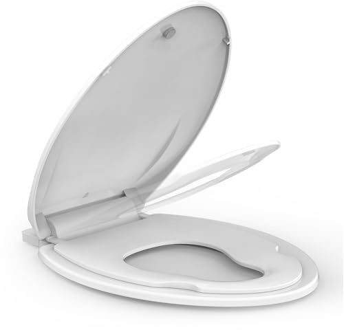Built-In Toddler Toilet Seat, 19 Elongated White Potty Training Seat with No-Wiggle Design, Easy Install and Detachable for Both Child and Adult Use
