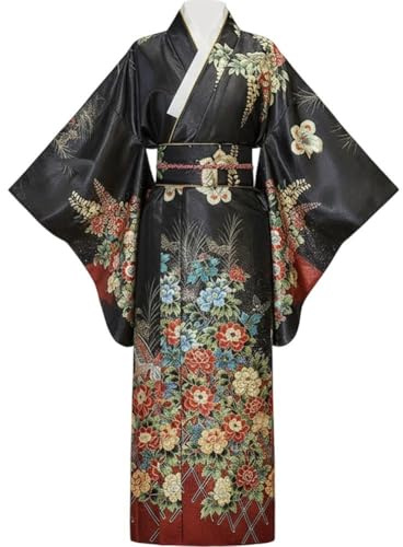 Keuyeo Vestaglia Kimono Giapponese Tradizionale Yukata Accappatoio Pigiama Lungo con Stampa Floreale Taglia Unica