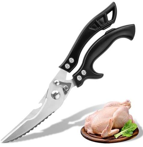 Heavy Duty Poultry Shears for Food: All Purpose Kitchen Scissors for Chicken, Meat Cooking Scissors, Black Plastic Handle