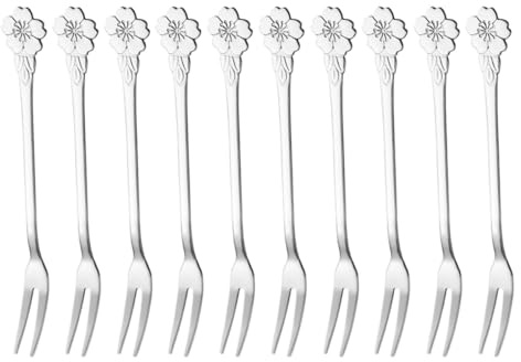SUPVOX Forchette da Frutta in Acciaio Inox 10 Pezzi, Forchettine per Dessert e Torta Design a Due Rebbi, per Feste, Ristoranti e Uso Domestico