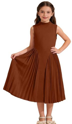 Generisch Robe longue élégante pour filles avec jupe plissée pour occasions festives estivales et soirées spéciales, marron, 11-12 ans