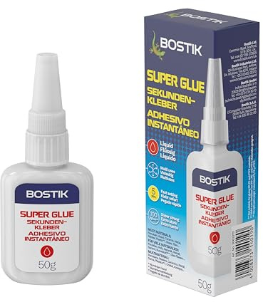 Bostik Sekundenkleber Flüssig 50g - Superkleber Extra Stark & Schnell härtend - Alleskleber für Holz, Kunststoff, Metall, Glas, Porzellan und mehr - Ideal für Textil-, Haushalt- & Schulreparaturen