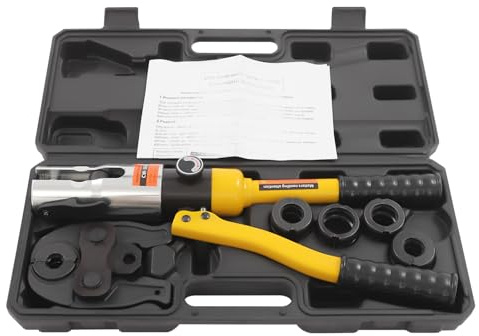 Pinza crimpatrice idraulica, pinza crimpatrice con 5 ganasce V12-V28, pinza pressatrice per tubi, testa girevole a 360°, per tubi in rame, sanitari, impianti di riscaldamento