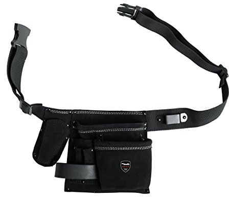 KWB LEATHER TOOL BELT WITH BELT - 5 COMPARTMENTS, NAIL BAG, KNIFE POUCH, HAMMER HOLDER, AND TAPE MEASURE HOLDER