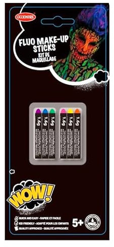 Goodmark 02020165-N - Schminkstifte leuchtend im Set, 6 Stück, fluoreszierend, je 1,6 g in den Farben Gelb, Grün, Orange, Pink, Lila, Blau, leuchten im UV-Licht, Disco, Karneval, Halloween, Make-Up
