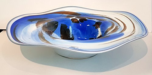 Oberstdorfer Glashütte Übergroße Dekoschale blau Grosse Glasschale mit welligem Rand Tischschale Obstschale Krzenschale mundgeblasen Durchmesser ca. 40 cm, Höhe ca. 8 cm