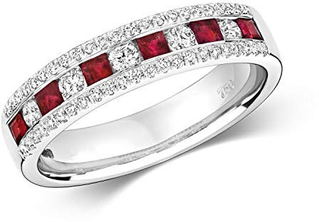 18 Karat (750) Weißgold Halb Eternity Diamantring Brillant-Schliff 0.34 Karat HI - SI mit Rubin, WJS2352