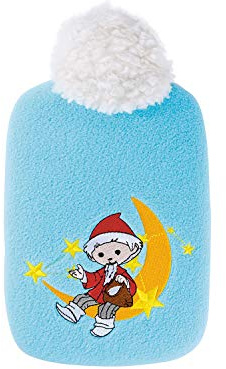 Hugo Frosch Öko-Wärmflasche Kinder 0,8 l mit Fleecebezug Sandmann Blau | Formstabile kleine Bettflasche Made in Germany, auslaufsicher & geruchsneutral, mit weichem Überzug, abnehmbar & waschbar