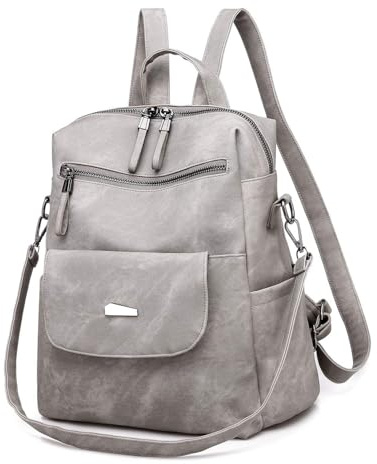 UBAYMAX Sac à Dos en Cuir Femme, Beige Sac a Dos Loisir avec Multipoches Bretelles pour Femmes, étanche Sac à Dos Convertible à Tote Bandoulière Femme Dame Sac Pratique avec Fermeture Eclair (Beige)