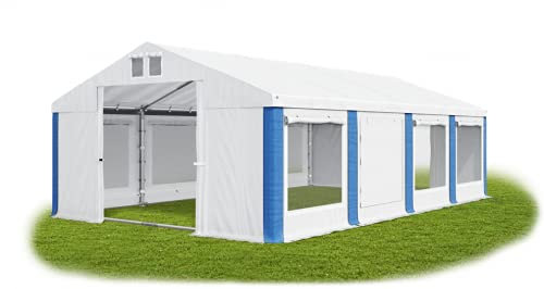 Das Company Tente de Fête 4x8m avec Volets et moustiquaires Blanc-Bleu 560g/m² PVC Bâche Construction Summer Floor en Bas ISDM