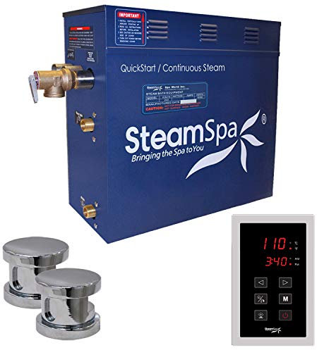 Steamspa Sentry Series 12KW Quickstart Steam Bath Generator Package in Polished Chrome | Luxury Sauna Home Bath Steam Generator for Shower With Touch Screen Steamhead | SNT1200CH-A
