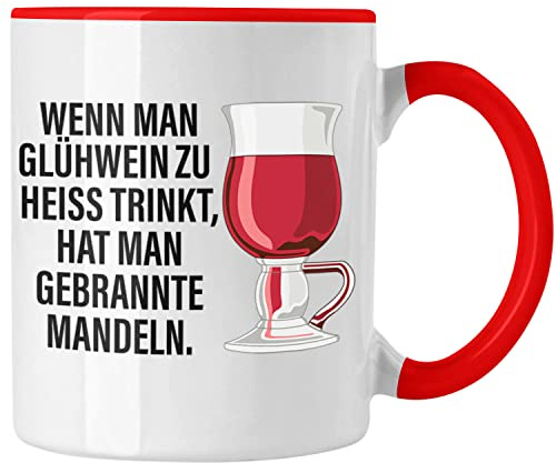 Trendation - Glühwein Tasse Lustig Spruch Glühweinbecher mit Henkel Doppelwandig Glühweintassen Gläser Weihnachtsmarkt Becher Tassen Geschenk - Gebrannte Mandeln (Rot)