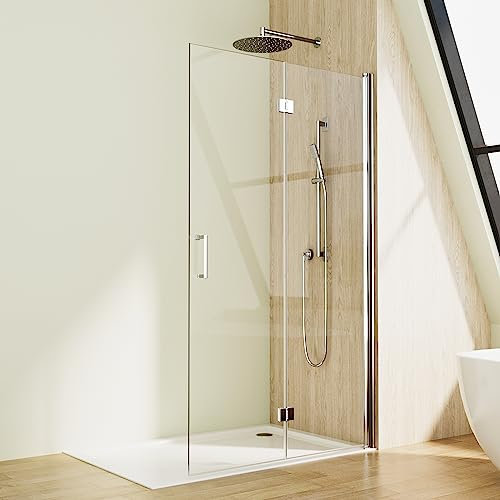 Walk in Dusche Duschwand 86x195cm Duschabtrennung Faltbar Duschkabine Faltwand Drehfalttür Faltdusche Glaswand Duschfaltwand 6mm NANO Sicherheitsglas Glas