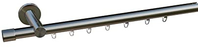 tilldekor Innenlauf Gardinenstange nach Maß, Andrax 1-läufig, edelstahl-optik, 20mm Durchmesser, auf Maß gefertigt, 120 cm, inkl. Trägern,Endstücken und Gleitern