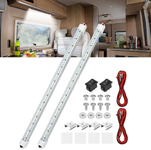 Linkstyle 2 PCS Auto Innenlichtleiste Innenbeleuchtung, 48 LED 3W 6500K 12V LED Leiste Lichtleiste mit Schalter für Van Bus LKW Boot, 700LM Kaltweiß Lichter