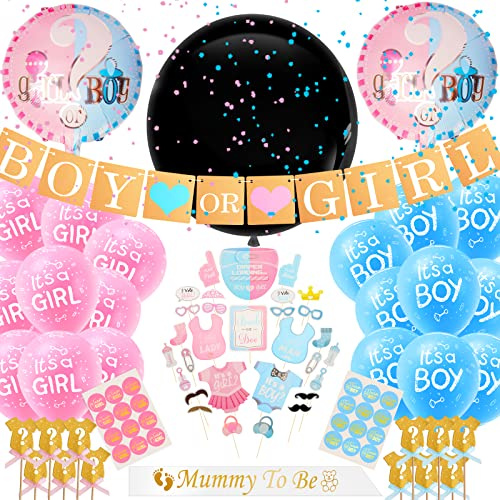 Gender Reveal Party Dekoration 129 St¨¹ck Boy or Girl Ballon und Girlande Deko, Baby Geschlecht Verk¨¹nden Babyparty Gender Reveal Ballon, Requisiten Dekoration mit Konfetti Sch?rpe Cake Topper