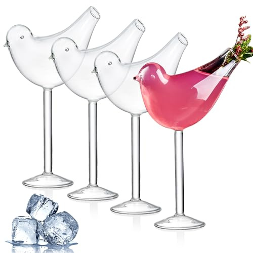 Mezchi 4 Pack Bird Cocktail Glasses, 160ml/5.4 Oz Bird Shaped Martini Glass, Clear Fancy Drinking Glasses, Unique Wine Glasses for champagne, Mixed Drinks, Party, Wedding and Home decor