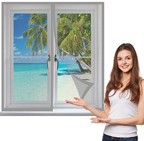 Mosquitera Cortina Magnetica 90 x 115 cm Mosquitera para Ventanas Magnetica Cierre Automático Iman Fuertes para Ventanas Balcón Patio, Gris