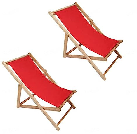 VIDECOR Outdoor-Terrassen-Loungesessel aus Holz, 2er-Set, Strand-Sessel-Set, Höhe, Tragbar, Liegestuhl, Massivholzrahmen mit Weißem Polyester-Segeltuch,M