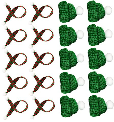 Warmhm 20 Stück Weihnachtsdekor Kleiner Mützen Und Schals Aus Weichem Garn Für Puppen Und Pflanzenschmuck Kreative Festtagsdekoration Für Zuhause Und Party