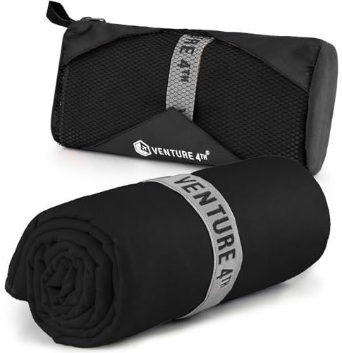 VENTURE 4TH Quick Dry Microfiber Towel for Camping & Gym - Black Large