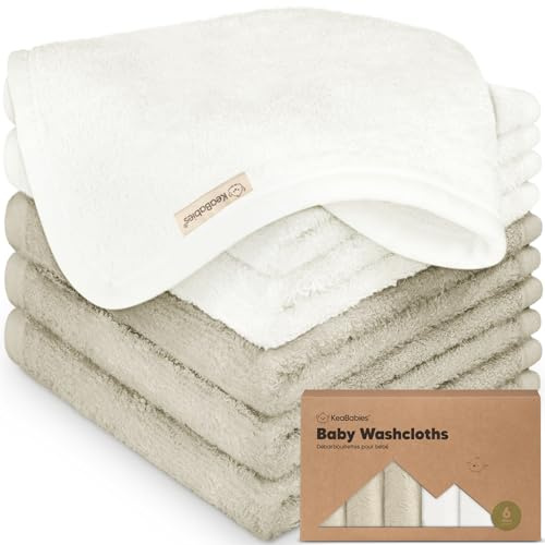 6-Pack di Salviette in Bamboo Biologico - Morbide e Asciugamani per Bambini, Spugna per il Viso (White/Stone)