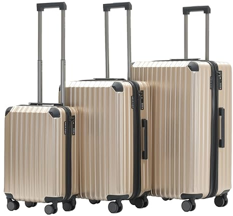 Münicase Kofferset 3 TLG., TSA, Hartschalenkoffer, Champagner | M/L/XL, ineinander stapelbar, Schutzecken, 360° Rollen, Innenfächer, Kreuzgurt, leise, leicht