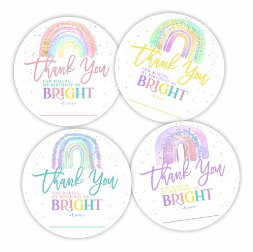 Thank You Stickers - 40 Pcs Watercolor Rainbow 2 Inches Large Self Adhesive Round Label Stickers - Thank You for Making My Birthday So Bright! - 4 Colors Gift Wrapping Label - Party Supplies - 02