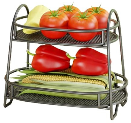 Estante De Cocina, Frutero Metal Con Asas, Frutero Cocina De 2 Niveles, Mecanismo De Almacenamiento De Aperitivos De Pan Y Verduras