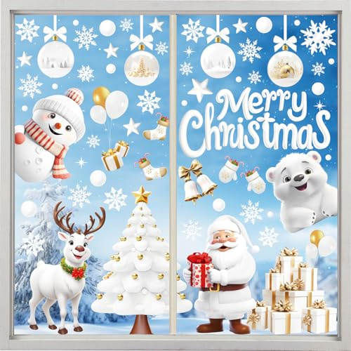 Norvens 9 Sheets Static Merry Christmas Window Clings - White Stereo Static Sticker for Party Supplies