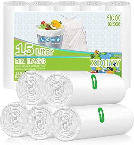 XIQIYY Bolsas de basura blancas con pedal de 15 litros, bolsas de basura para baño, 100 unidades