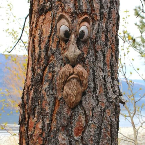 Baumgesichter Dekor Outdoor, Baumgesicht Outdoor Statuen Alter Mann Baum Hugger Rinde Geist Gesicht Dekoration Lustige Hofkunst Baumdekor für Halloween Ostern Garten Kreative Requisiten