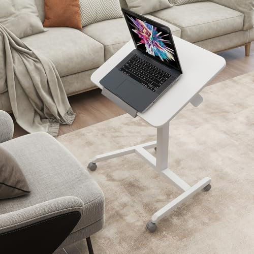 PUNCIA Höhenverstellbarer Beistelltisch mit Rollen, abschließbar, rollbarer Nachttisch, neigbar, Desktop, Laptop, Computer-Tablett, Schreibtisch, Wagen, mobiler über dem Bett, neigbarer Betttisch