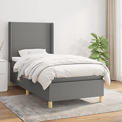 Willood Boxspringbett mit Matratze Polsterbett mit Lattenrost Kopfteil mit Ohren Verstellbare Höhe Dunkelgrau 80 x 200 cm-Schlichtes Design